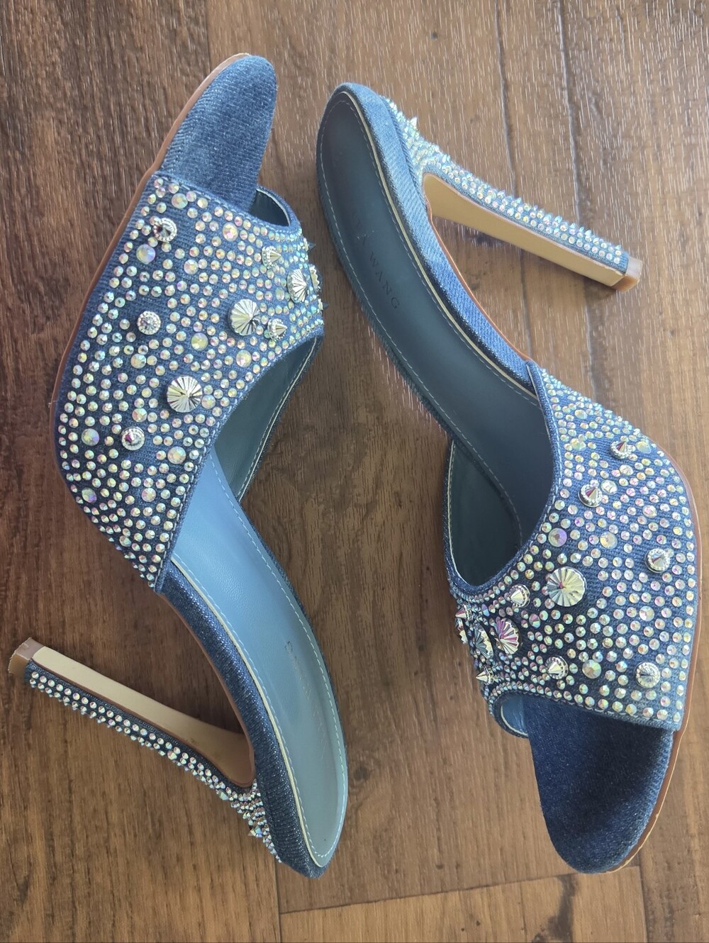 Azalea Wang Embellished Iridescent Crystals An Studs Blue Stiletto Heels. Sz 9